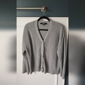Hudson Jeans Light Gray Ribbed V-Neck Button Cardigan